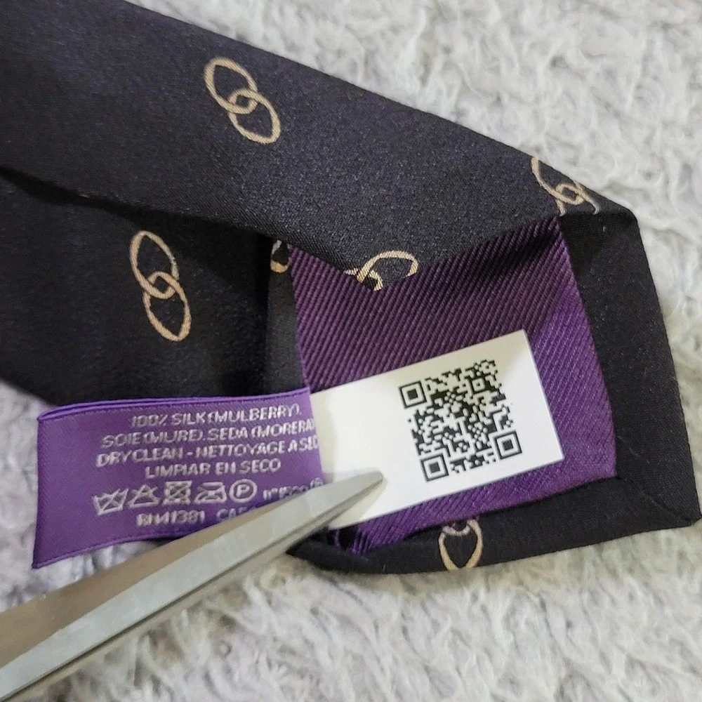 Ralph Lauren Purple Label Tie and Pocket Square Set Linked Ovals‎ Silk Crepe